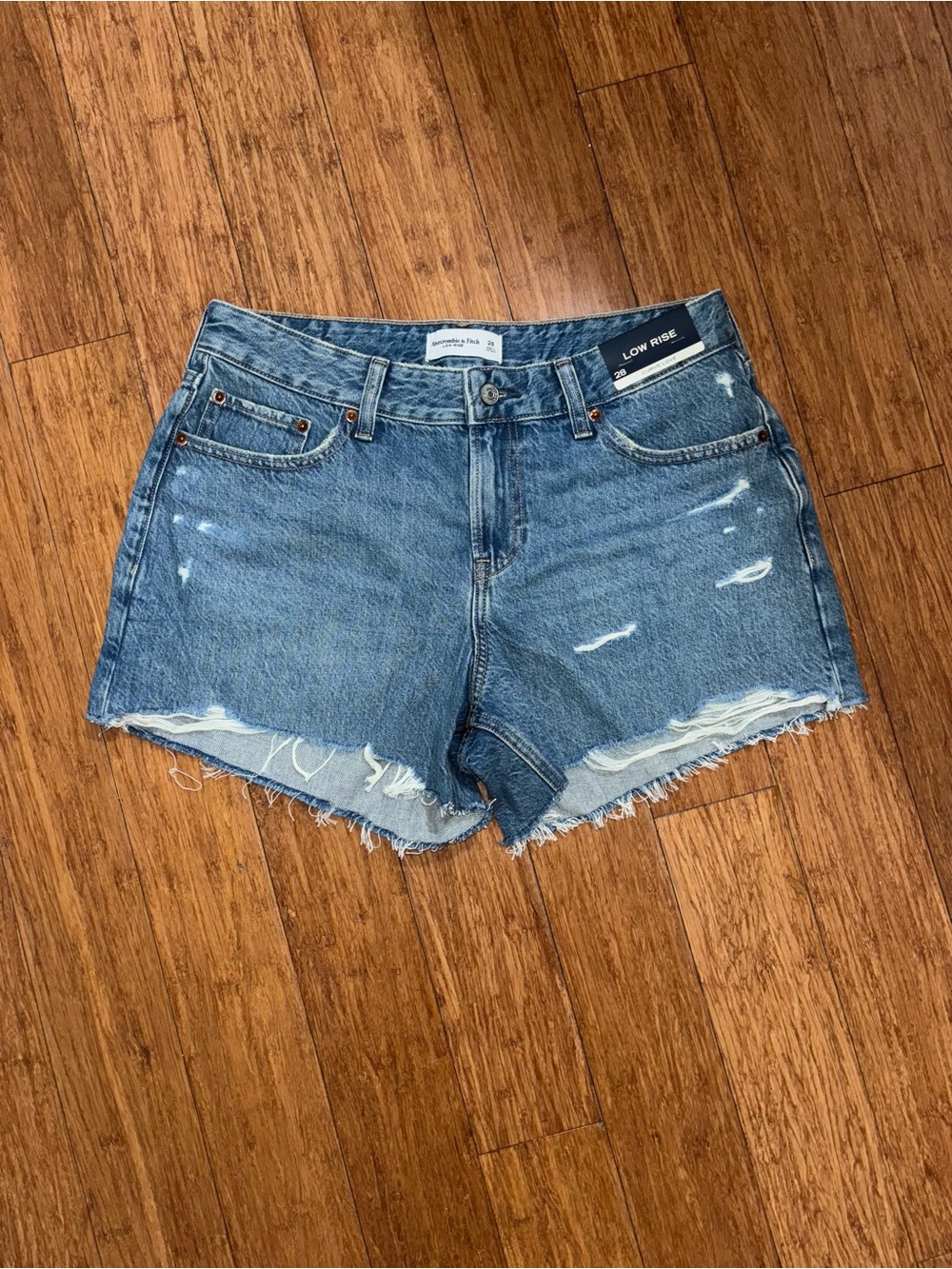 Abercrombie & Fitch Distressed Blue Low-Rise Jean Shorts